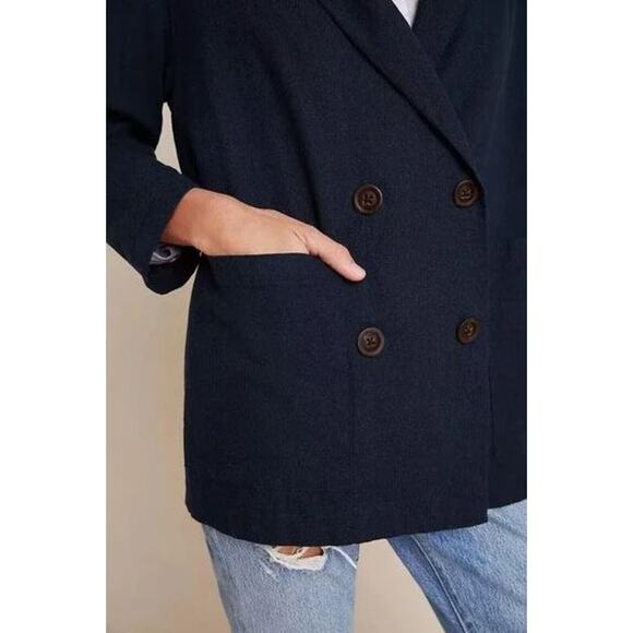 Anthropologie Amadi Kayne Double Breasted Blazer Navy Blue Women's Size Small - Picture 4 of 16